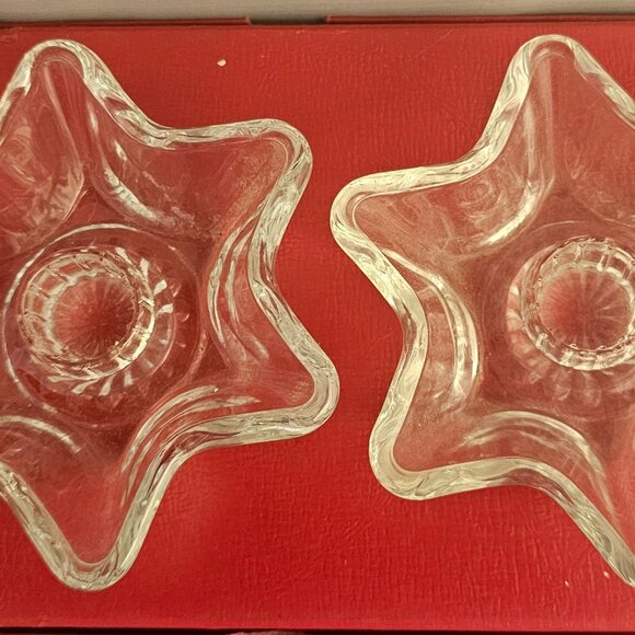 Glass Six Point Taper Candle Holder Star Shaped   Set of 2 - Picture 3 of 4